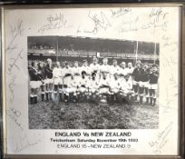 1983 England Winning Rugby Team v NZ, Framed Signed Photograph: Mounted, framed (a few marks) and