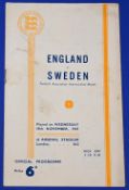 1947 England v Sweden international match at Arsenal Stadium 19 November 1947, 8 page match