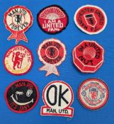 9x Vintage Manchester United Football Patches Sew on Badges, assorted sizes and shapes all c1970/80