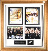 2011/2015 NZ Rugby World Cup Winners signed framed Display: Brown frame, mounted and glazed, smart