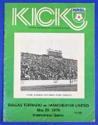 1976 USA Tour match programme scarce issue, Dallas Tornado v Manchester United 29 May 1976; slight