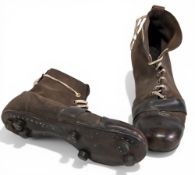 Pair of period c1920 adults leather Football Boots, with nailed leather soles and studs, used size
