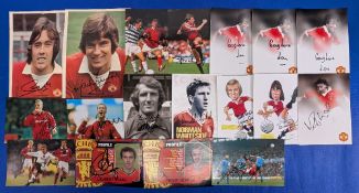 Manchester United signed Cards, Photographs, Cuttings with noted players of Martin Buchan, Sammy