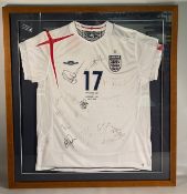 2006 England v Germany U21 multi signed Replica Football Shirt, 18 signatures of England U21 -