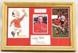 Framed and special glass Nobby Stiles x3 pictures including separate autograph; frame size 300mm x