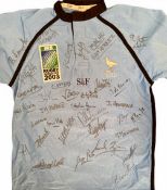 RWC 2003 Uruguay Unnumbered but Fully Squad Signed Rugby Jersey: Light blue with dark blue piping,