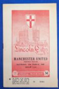 1954/55 Lincoln City v Manchester United friendly match programme 12 March 1955 at Sincil Bank;
