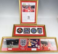 Framed and special glass featuring Bobby Moore being congratulated by Queen Elizabeth upon receiving