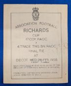 1958 Army football the Richards Cup Final; 17 COY RAOC (including Bobby Charlton) v 4 TRADE BN