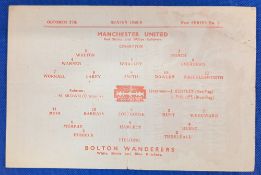 1945/46 Manchester United v Bolton Wanderers War League North single sheet programme 27 October