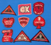 9x Vintage Manchester United Football Patches Sew on Badges, assorted sizes and shapes all c1970/80