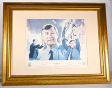 Manchester United Sir Alex Ferguson autographed lithograph Print, signed by Alex Ferguson and artist