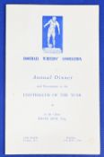 1966 Footballer of the Year – Bobby Charlton; Football Writers annual dinner menu with proposal by