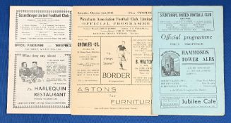 Selection of Oldham Athletic away match programmes 1951/52 at Scunthorpe United, 1948/49 at Wrexham,