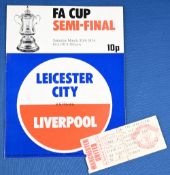 1974 FAC s/f at Old Trafford Liverpool v Leicester City match programme plus Stand ‘K’ match ticket.