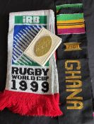 1999 And Before, Rugby Scarves and Symbol (3): RWC 1999 scarf, small and v colourful Ghana scarf,