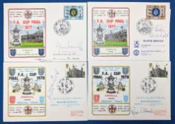 4x 1977-78 FA Cup Final signed Football FDC covers, Liverpool v Manchester United Jimmy Greenhoff,