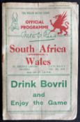 1931 Wales v S Africa Rugby Programme: At Swansea, the third clash with the ‘Boks. Fair condition,