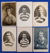 6x Early Wigan Rugby League Player Portrait Postcards, with players of A Francis, Bolenski, Bradley,
