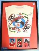 1994 Football World Cup T-Shirt signed by George Best together with three photographs and COA, frame
