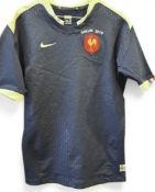 2010 France Grand Slam Match worn Rugby Jersey: Dark blue with white trim, fully-logoed no.15 Nike