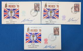 3x 1970 World Cup Mexico 70 Alf Ransey signed covers variants v Brazil, Romania and Czechoslovakia