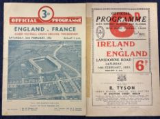 1951 and 1953 England v France and Ireland v England Rugby Programmes (2): The second item neatly