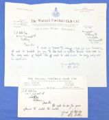1945 Walsall FC Letter Postcard Correspondence, From Manager H E Hibbs, a headed letter regarding