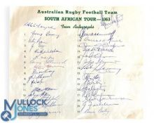 1963 Wallabies Official Hand signed Autograph Sheet: 32 signatures on official headed paper. VG