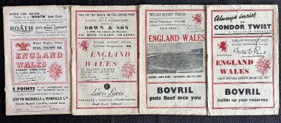 1947-53 Wales v England Rugby Programmes (4): Quartet of Anglo-Welsh clashes postwar. Some wear