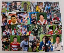100 Rugby League signed colour Photographs, league and international players, with a good