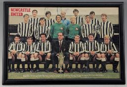 1969 Newcastle United Multi Signed Team Print, centre fold from Soccer World Magazine, 9 good