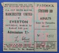 TICKET: 1968/69 Manchester United v Everton FAC 6th round match ticket; good. (1)