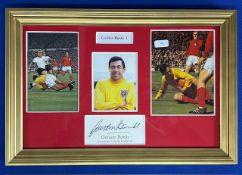 Framed and special glass Gordon Banks x3 pictures including separate autograph; frame size 300mm x