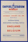 1945/46 England v Belgium international match programme at Wembley 19 January 1946; fair/good