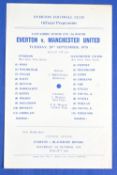 1970/71 Everton v Manchester United Lancashire Senior Cup single sheet 29 September 1970; fair/good,