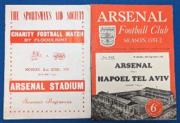 1951 Football Programmes: first two Arsenal football matches held under floodlights, Boxers v