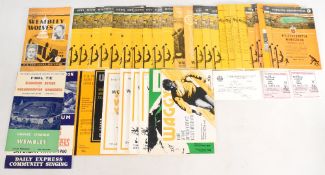 1949-1975 Wolverhampton Football Programme Collection League, Cup friendlies, tickets, booklets,