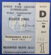 TICKET: 1966 World Cup Group 4 at Switzerland; Italy v Chile at Roker Park centre stand reserved