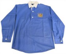 TOFFS retro match shirt early 1950’s Manchester City sky blue, white fold down collar, long sleeved,