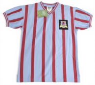 Score Draw Official retro match shirt, 1957 Aston Villa FAC Final; light blue/claret stripes, ‘V’