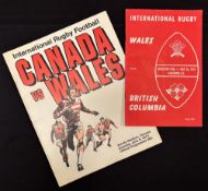1973 John Bevan-Signed Wales in Canada Rugby Programmes (2): Both autographed by their former owner,