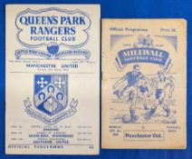 1953/54 Manchester United away match programmes QPR (Reg Allen benefit match) 29 March 1954;