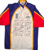 RWC 2003 Namibia Match worn and Fully Squad Signed no. 10 Rugby Jersey: White with blue, red and