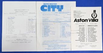 Manchester United 1978/79 reserves aways Aston Villa, Manchester City (team changes), Burnley (