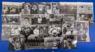 24x Wigan Rugby League Press Photographs, team match action images, assorted named press stamps to