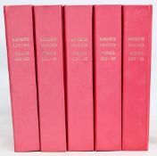 Manchester United complete season programmes each contained in binders, red with gold lettering, for