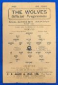 1944 Wolverhampton Wanderers Wolves Single Sheet Football War Programme v Chester for this