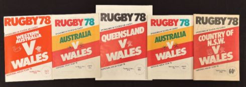 1978 Wales in Australia Rugby Programmes (5): Good collection from this Wales tour to Oz, both tests