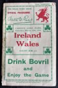 1932 Wales v Ireland Rugby Programme: At Cardiff, fairly good condition, tape